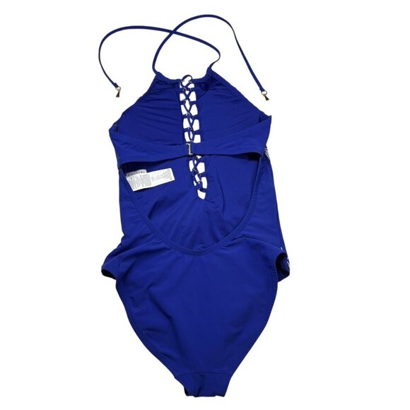 Trina Turk Blue Jakarta Embroidered Hi Neck One Piece Swimsuit Women's Size 4 - Picture 3 of 12